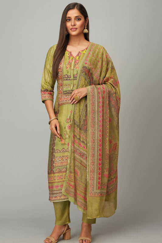 Women's Salwar Suit Set Green – Top + Bottom + Shawl | Premium Blend