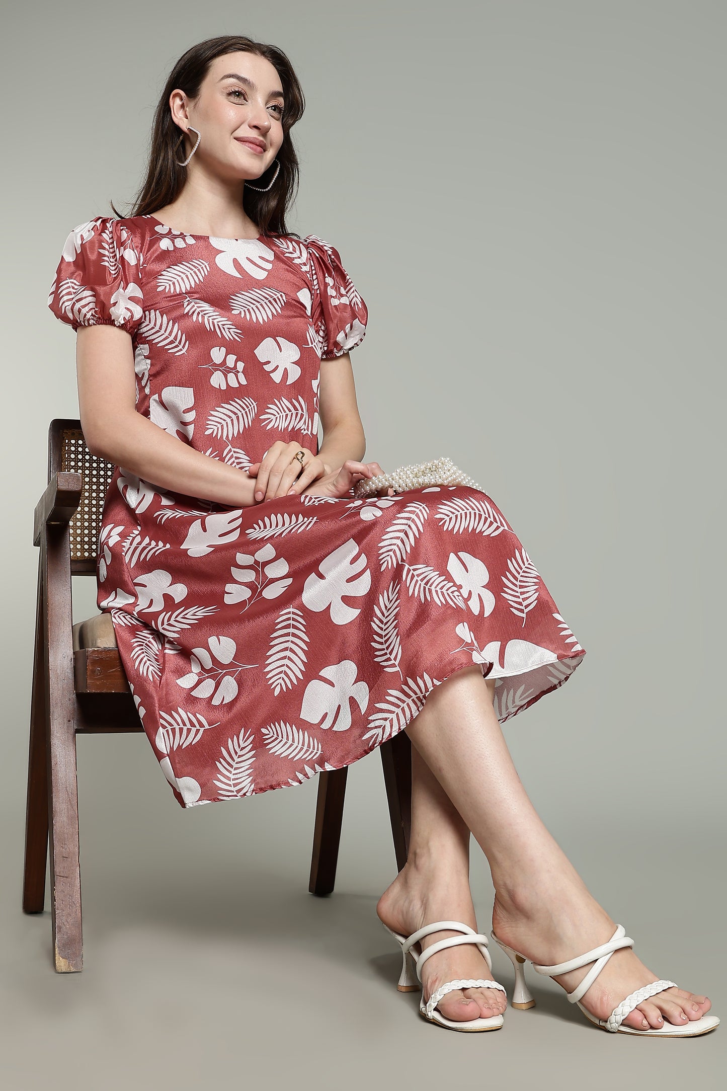 Brown Maxi Dress & Brown Terracotta Leaf – Tropical Whites