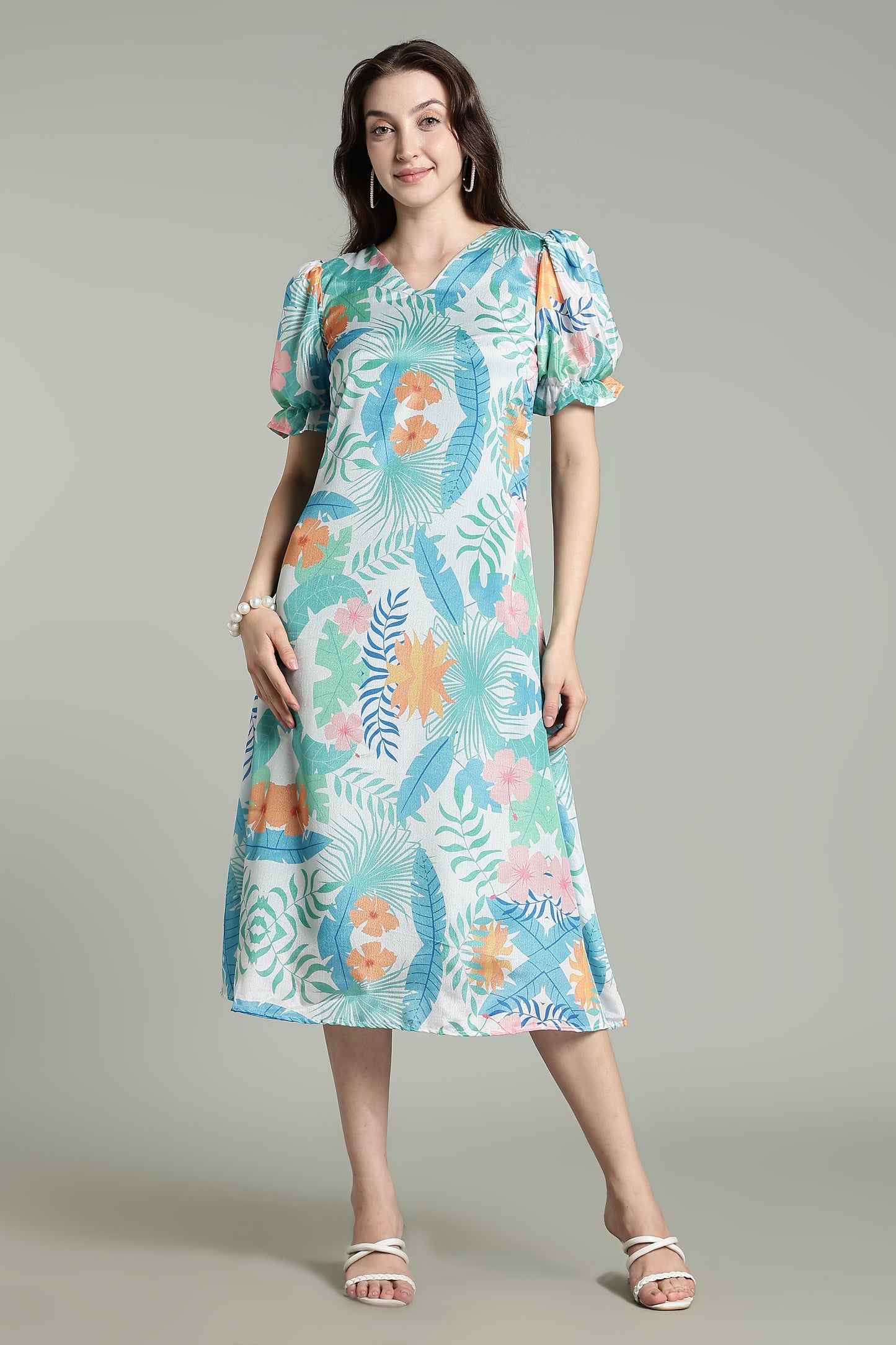 White Sunset Florals - Aqua