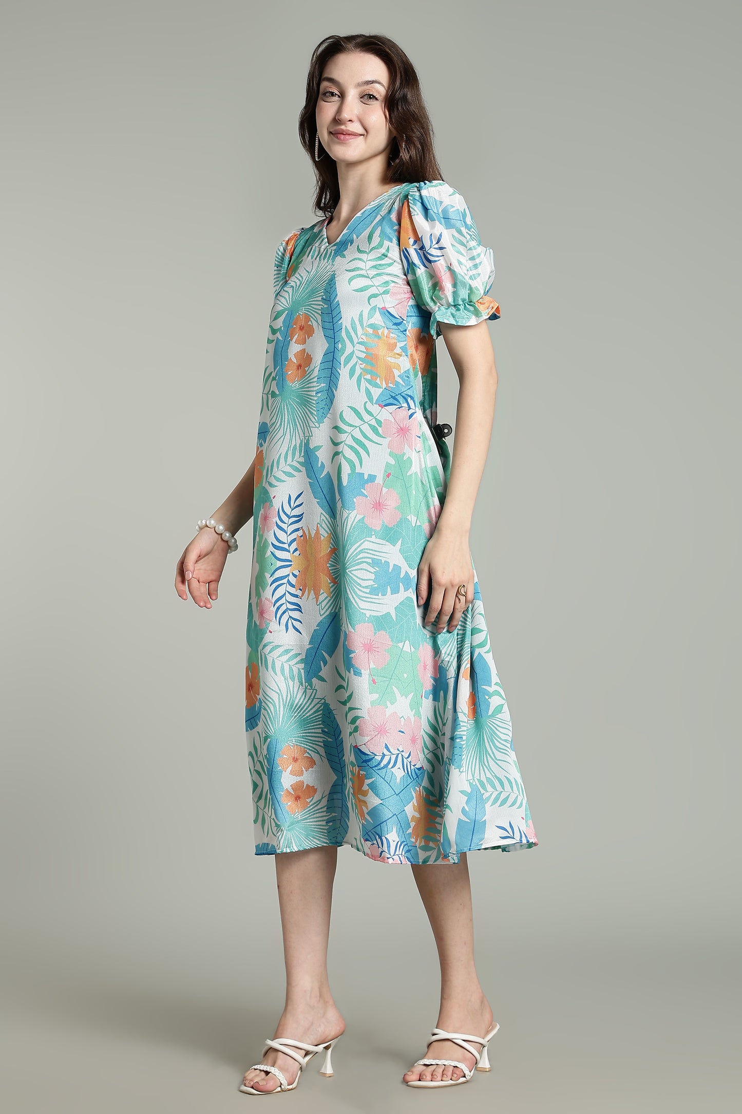 White Sunset Florals - Aqua