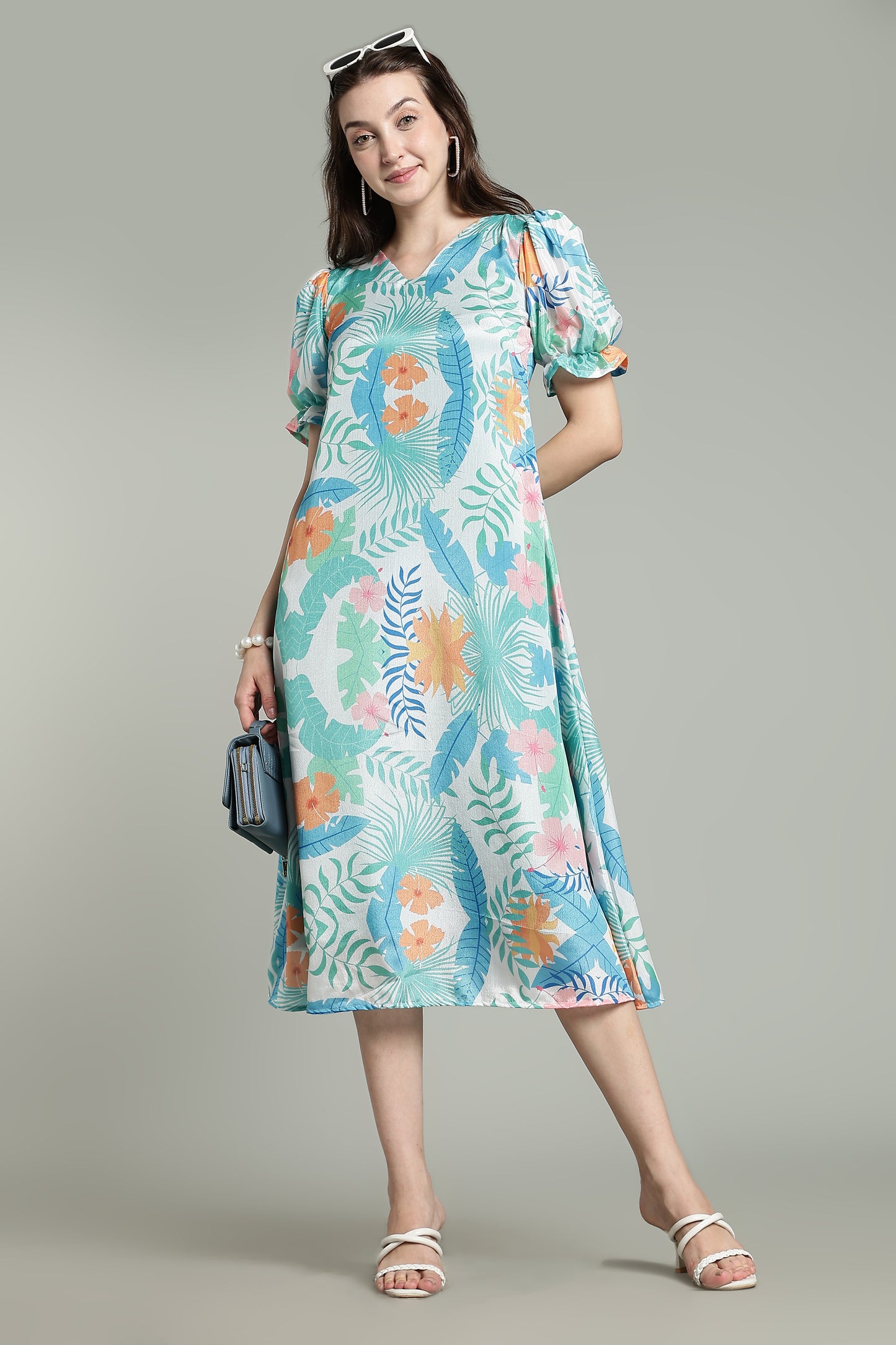 White Sunset Florals - Aqua