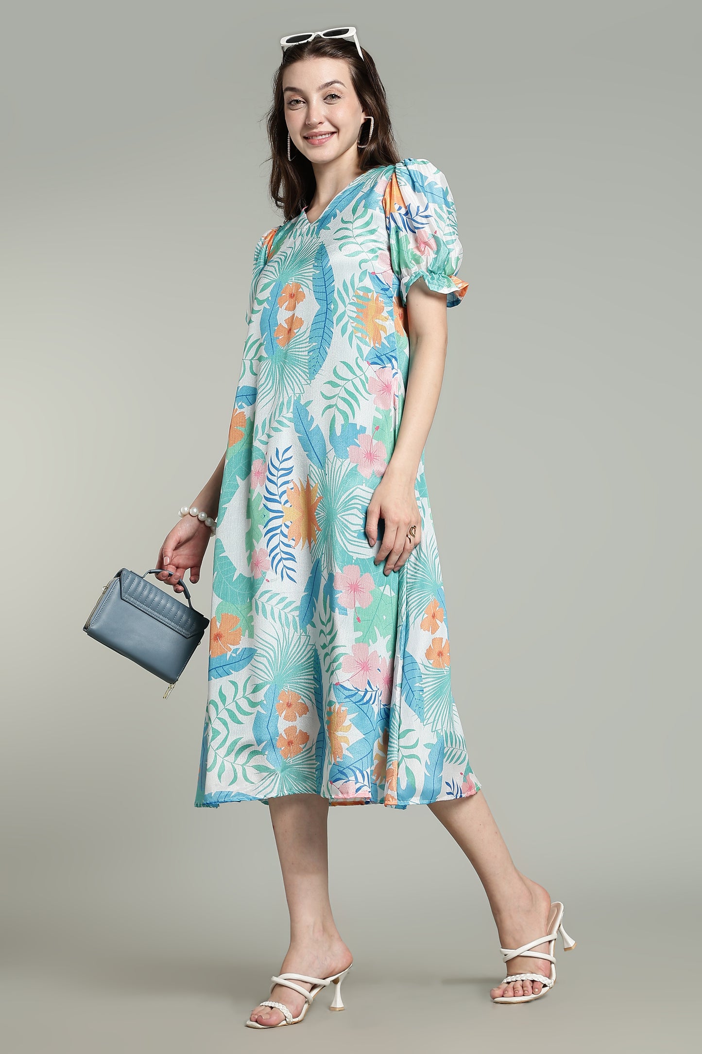 White Sunset Florals - Aqua