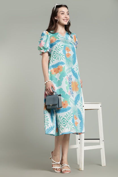 White Sunset Florals - Aqua