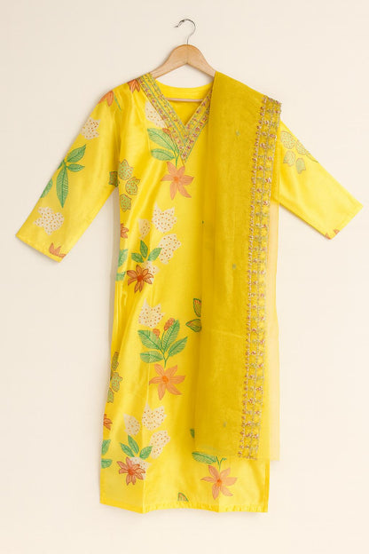 Women's Salwar Suit Set Yellow – Top + Bottom + Shawl | Premium Blend
