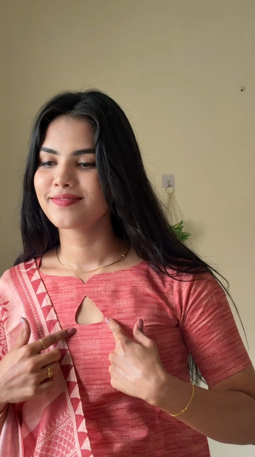 Women's Long tops with Shawl - Deeper Pink